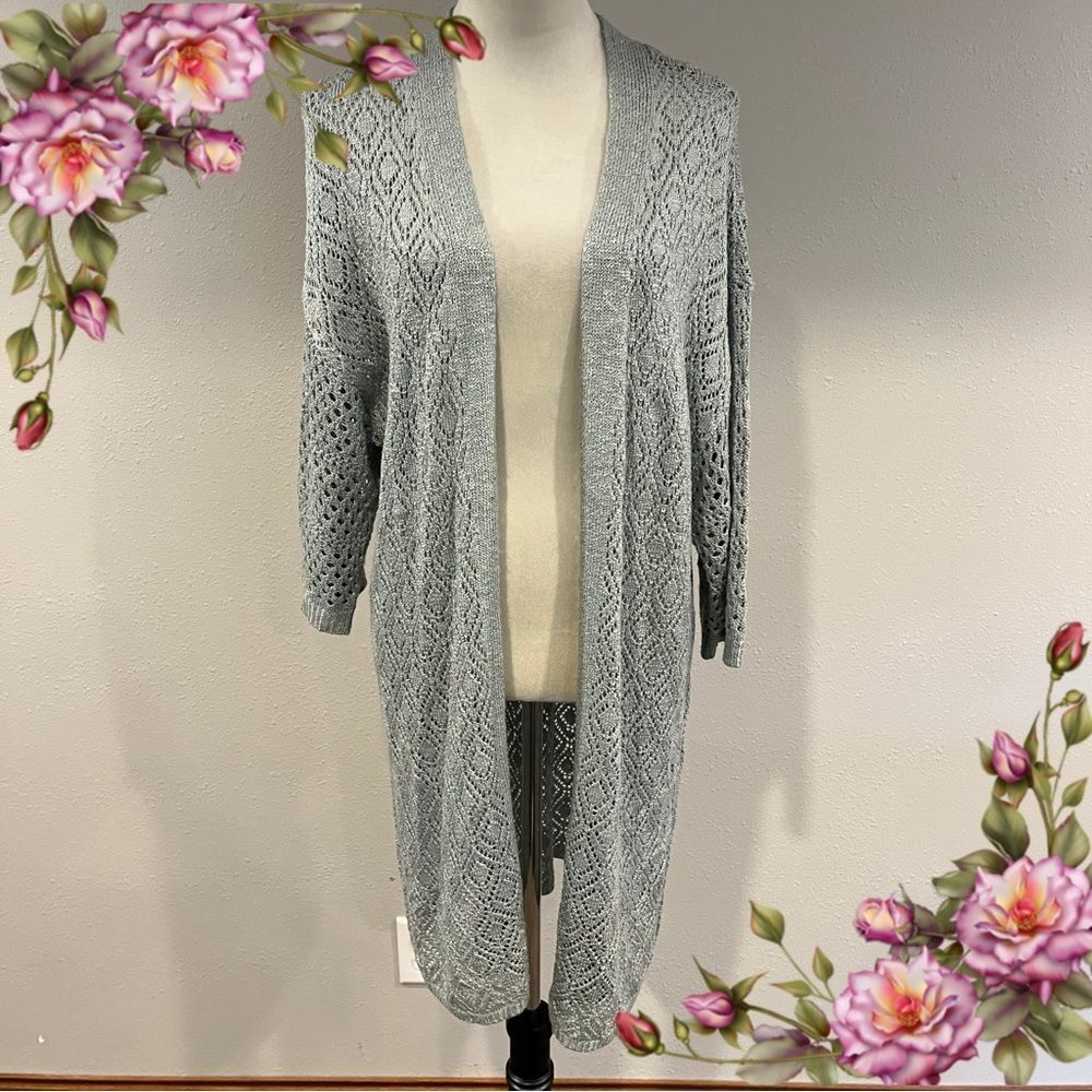 Maurices pale green Gray open Knit Cardigan sweater size‎ large